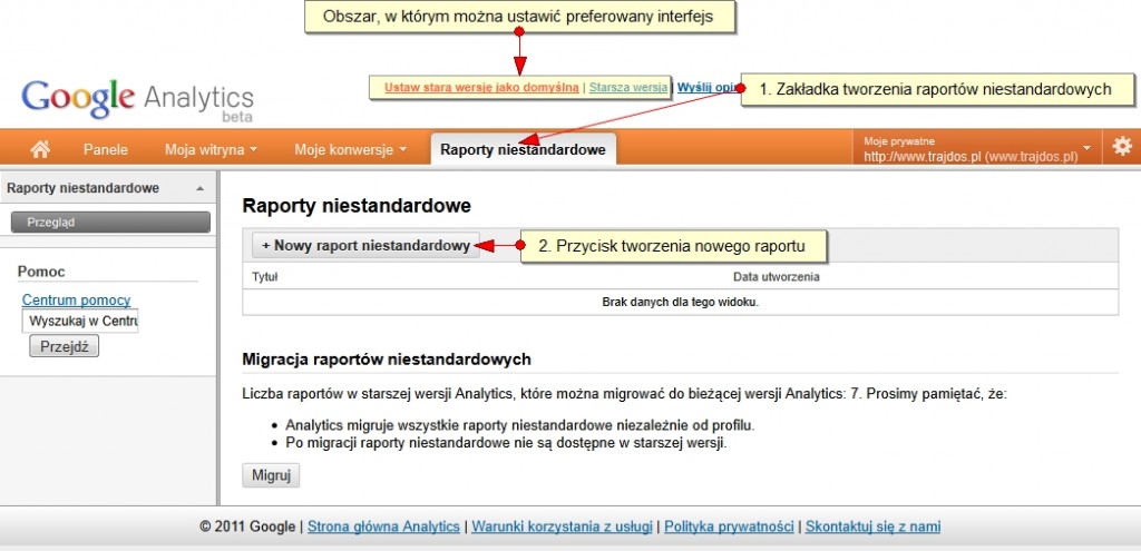 Raporty niestandardowe w Google Analytics