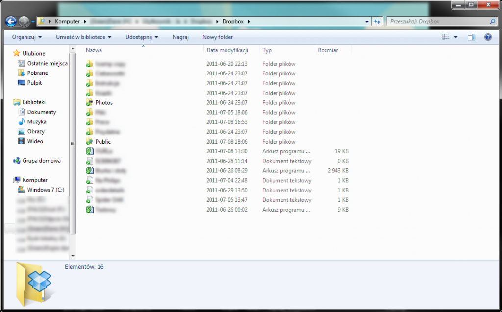 Folder programu Dropbox