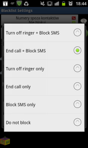 Czarna lista - Opcje blokady numeru