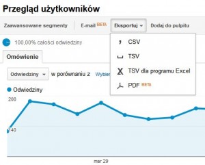 Dostępne formaty plików eksportu danych Google Analytics