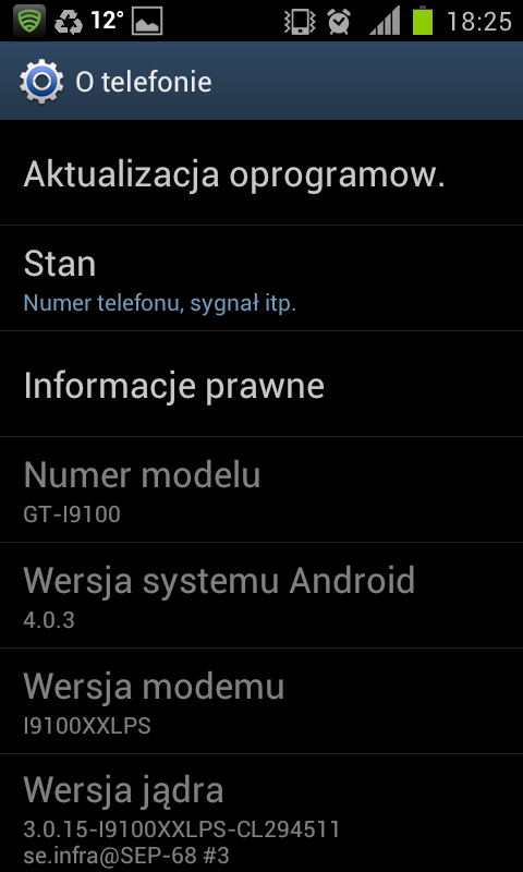 Ekran informacji o telefonie w Android 4