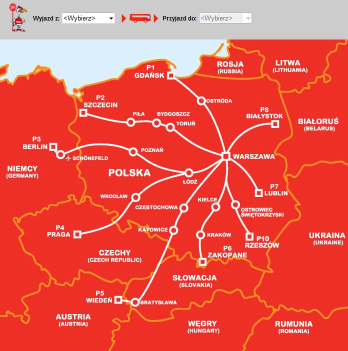 Mapa połączeń PolskiBus.com (grafika z polskibus.com)
