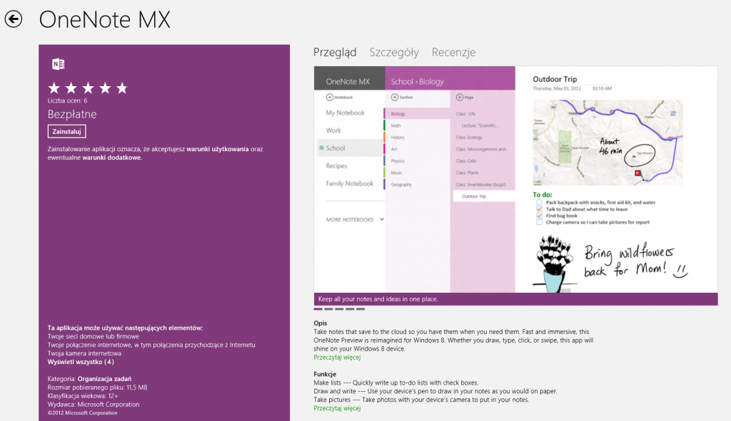 Aplikacja OneNote MX dostępna w sklepie Windows 8