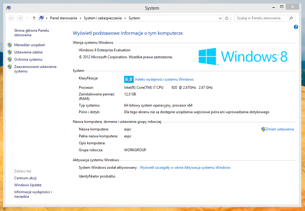 Właściwości systemu Windows 8