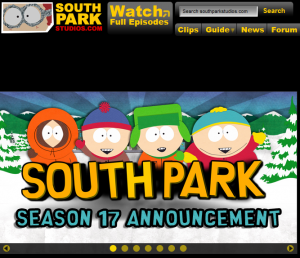 Fragment strony głównej South Park Studios