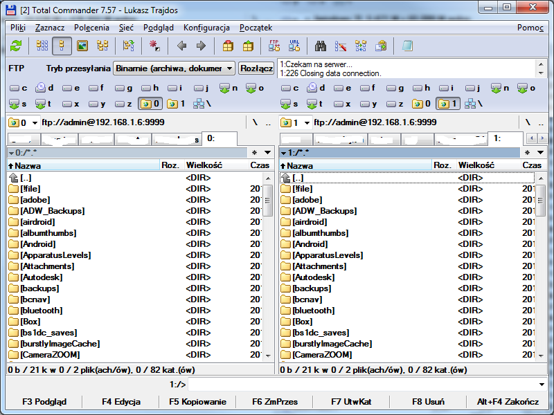 Pliki z serwera FTP Solid Explorer w Total Commander na PC